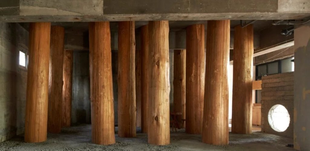 Tomoaki Uno Architects: Una interesante oficina en Japón que luce troncos de madera en su estructura