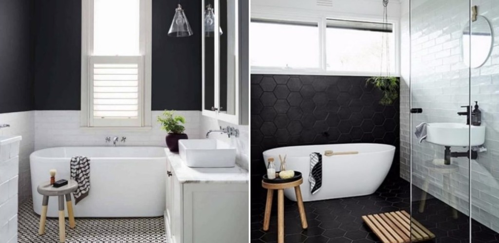 La elegancia del blanco y negro trasciende al baño: Un toque de sofisticación atemporal